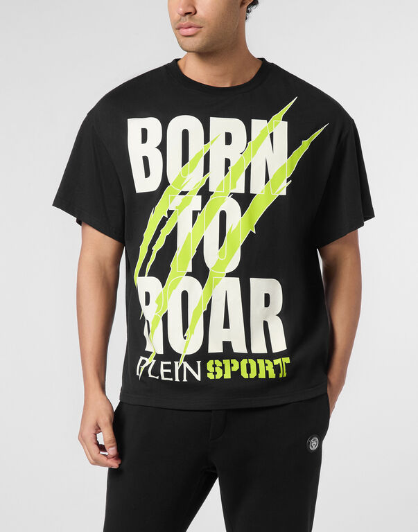 Plein Sport Round Neck T-Shirt Scratch Scratch Black+green Fluo