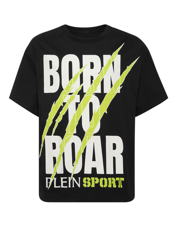 plein sport Round Neck T-Shirt Scratch Scratch black+green fluo