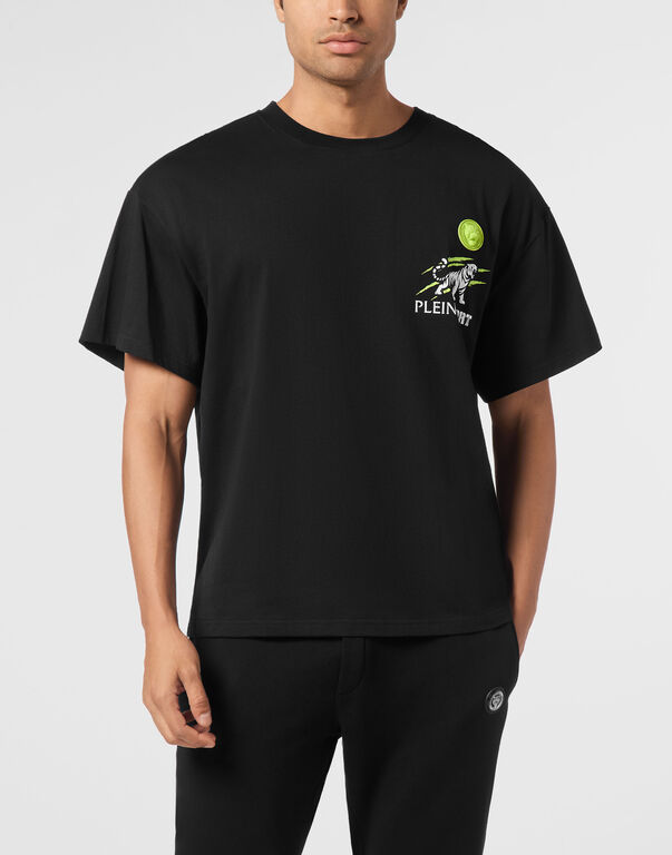 Plein Sport Round Neck T-Shirt Tiger Scratch Black+green Fluo