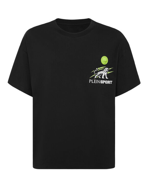 plein sport Round Neck T-Shirt Tiger Scratch black+green fluo