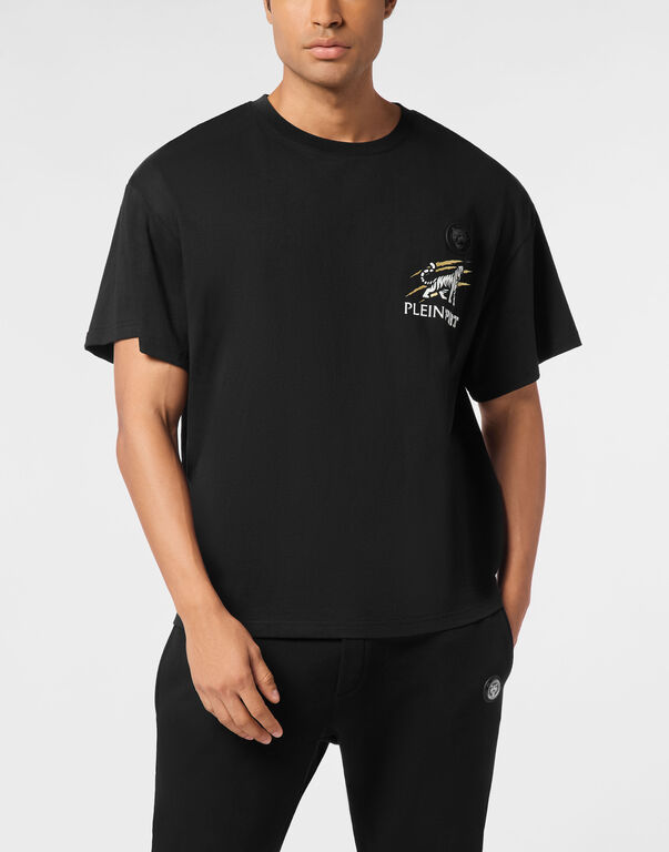 Plein Sport Round Neck T-Shirt Tiger Scratch Black/light Gold