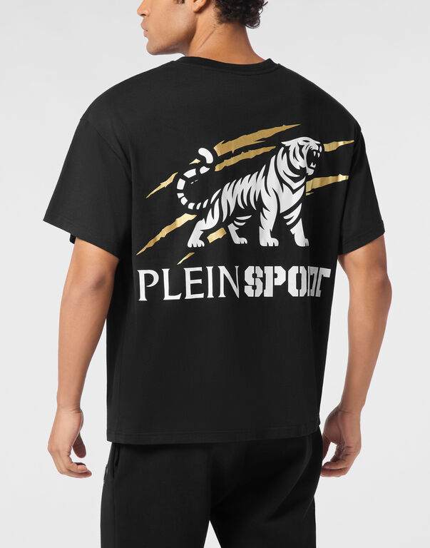 Plein Sport Round Neck T-Shirt Tiger Scratch Black/light Gold