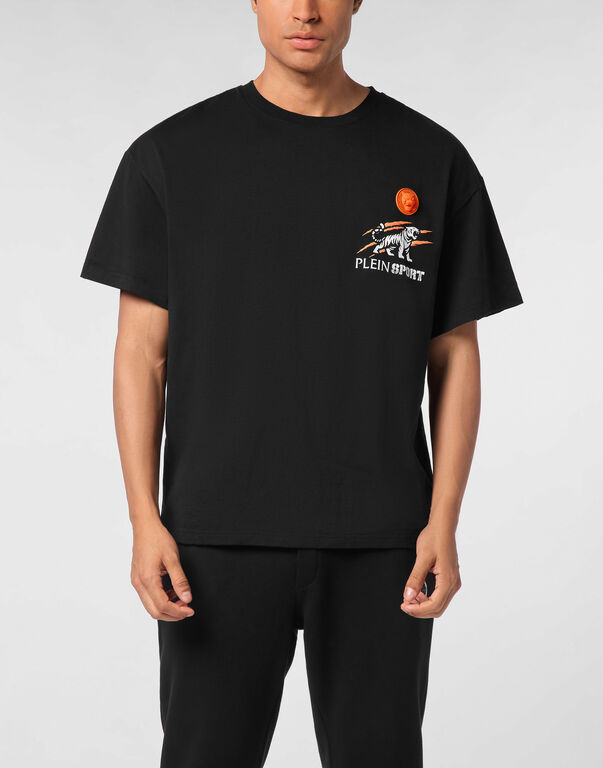 Plein Sport Round Neck T-Shirt Tiger Scratch Black / Orange