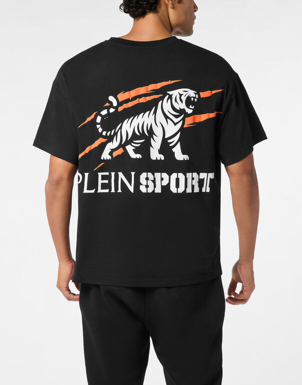 Plein Sport Round Neck T-Shirt Tiger Scratch Black / Orange