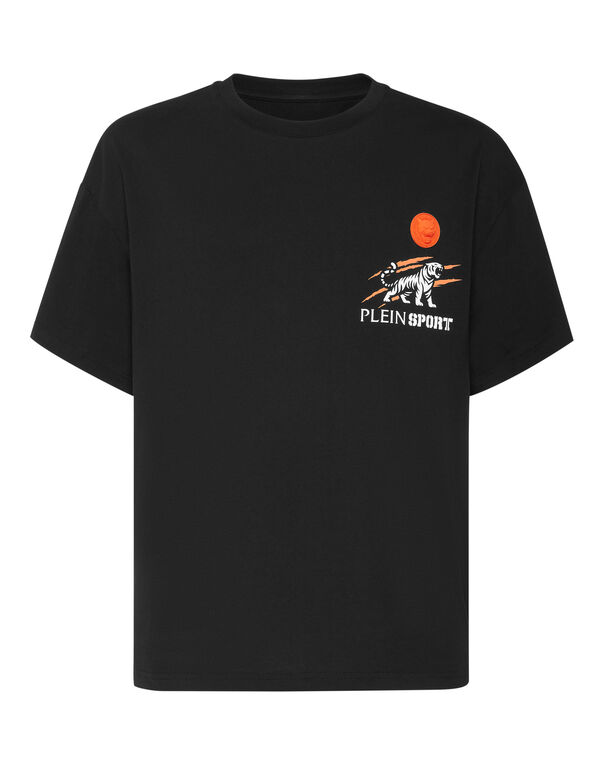 plein sport Round Neck T-Shirt Tiger Scratch black / orange
