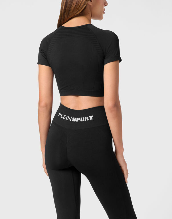 Plein Sport Seamless Cropped T-shirt V-Neck SS Logo Black