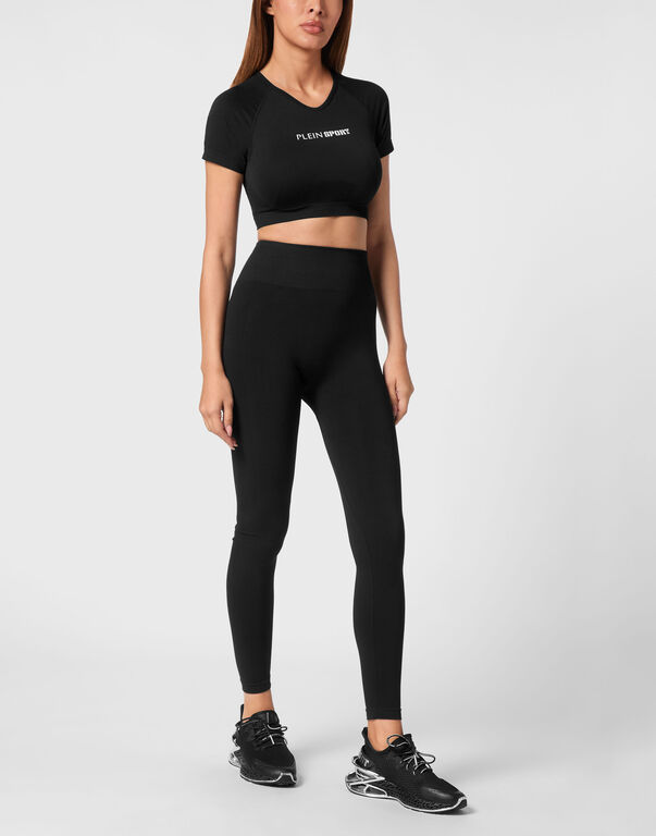 Plein Sport Seamless Cropped T-shirt V-Neck SS Logo Black
