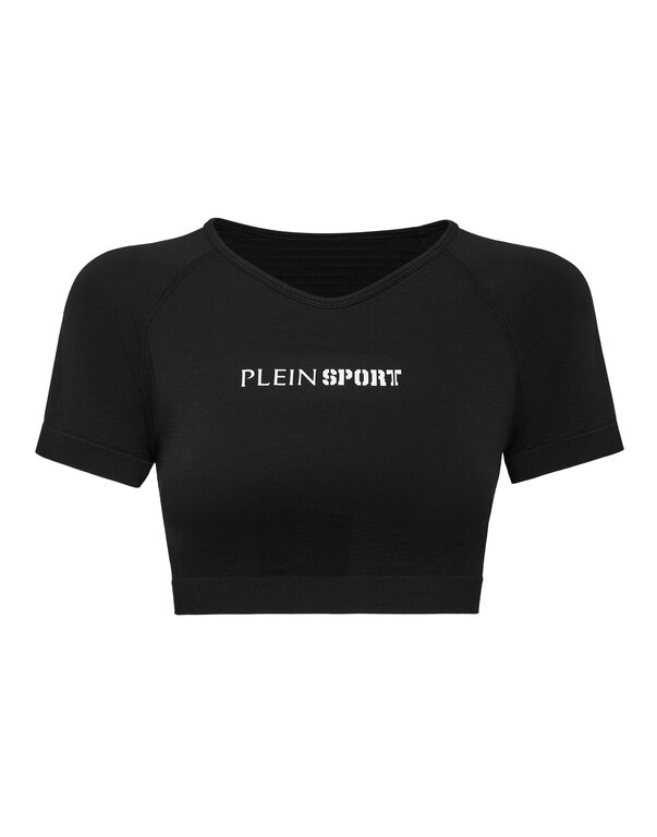 plein sport Seamless Cropped T-shirt V-Neck SS Logo black