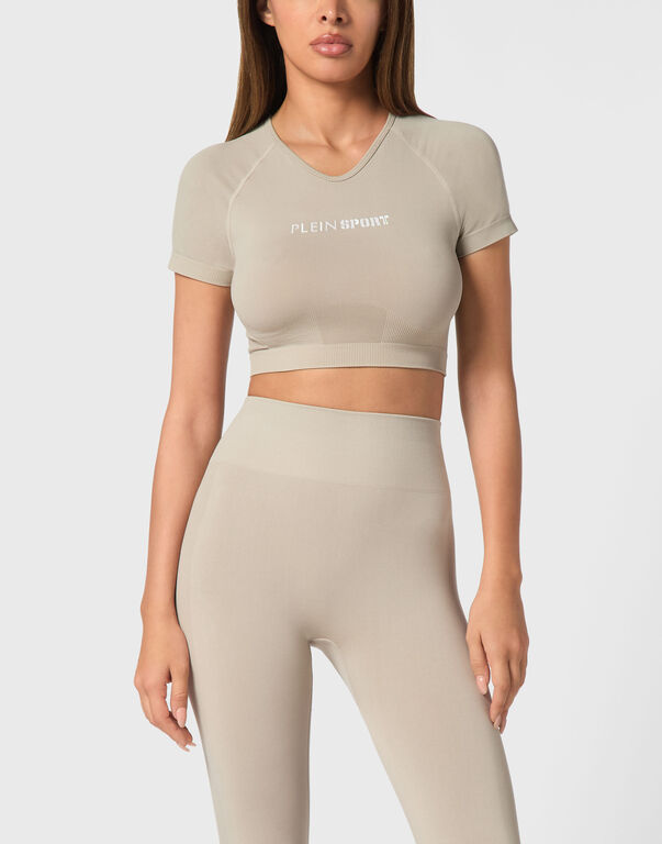 Plein Sport Seamless Cropped T-shirt V-Neck SS Logo Dark Grey