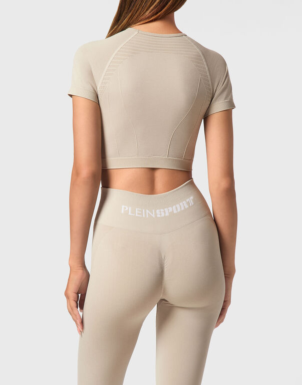 Plein Sport Seamless Cropped T-shirt V-Neck SS Logo Dark Grey