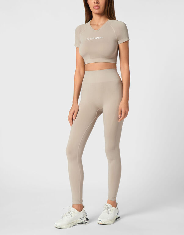 Plein Sport Seamless Cropped T-shirt V-Neck SS Logo Dark Grey