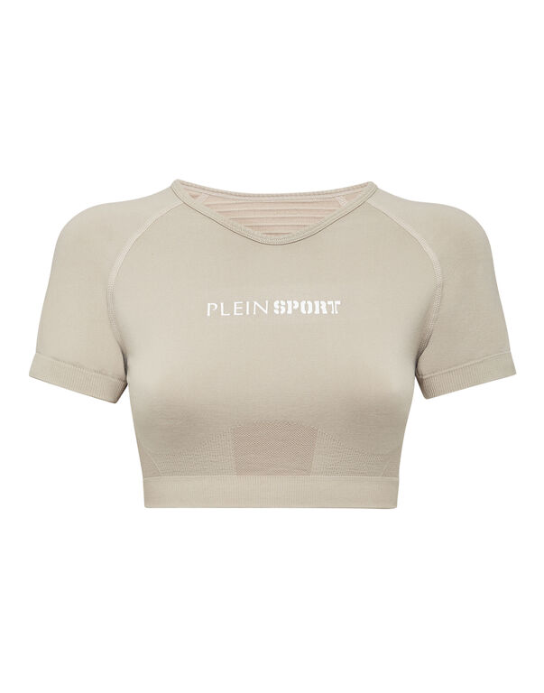 plein sport Seamless Cropped T-shirt V-Neck SS Logo dark grey