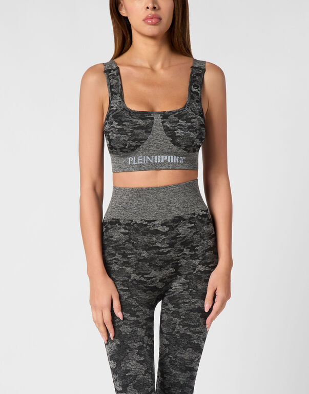Plein Sport Seamless Crossed Straps Sport Bra Logo Black