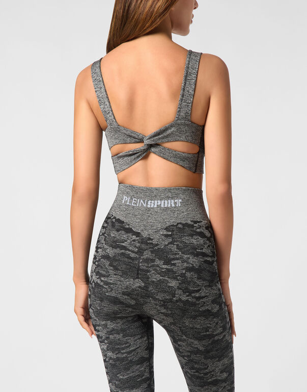 Plein Sport Seamless Crossed Straps Sport Bra Logo Black