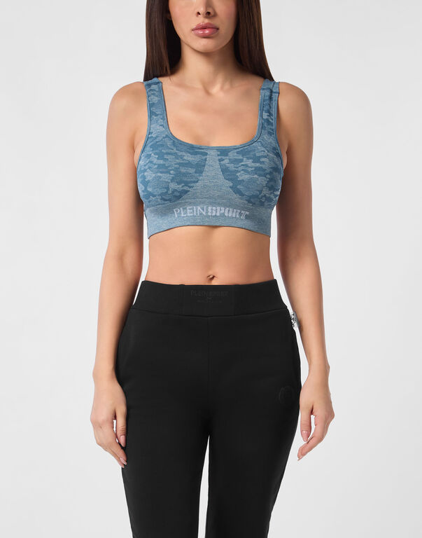 Plein Sport Seamless Crossed Straps Sport Bra Logo Petrol