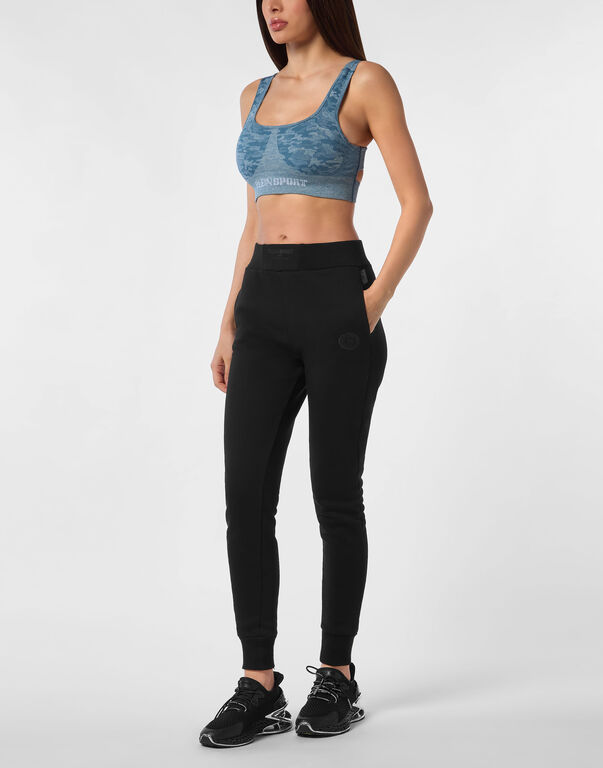 Plein Sport Seamless Crossed Straps Sport Bra Logo Petrol