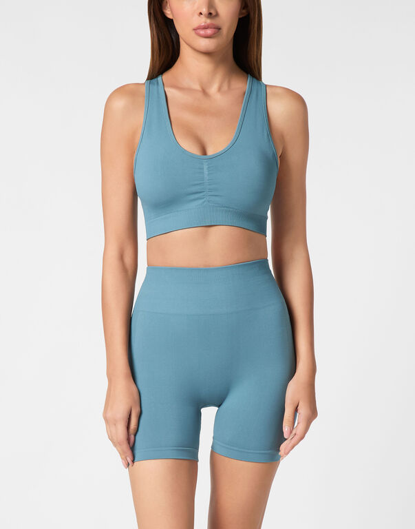 Plein Sport Seamless Wide Straps Sport Bra Logo Petrol