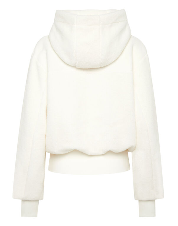 Plein Sport Sherpa Puffered Hoodie Sweatjacket White