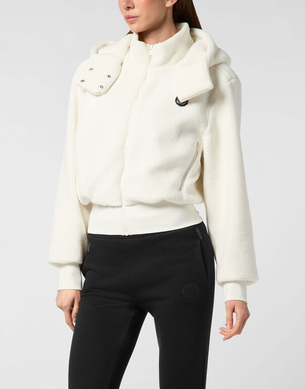 Plein Sport Sherpa Puffered Hoodie Sweatjacket White