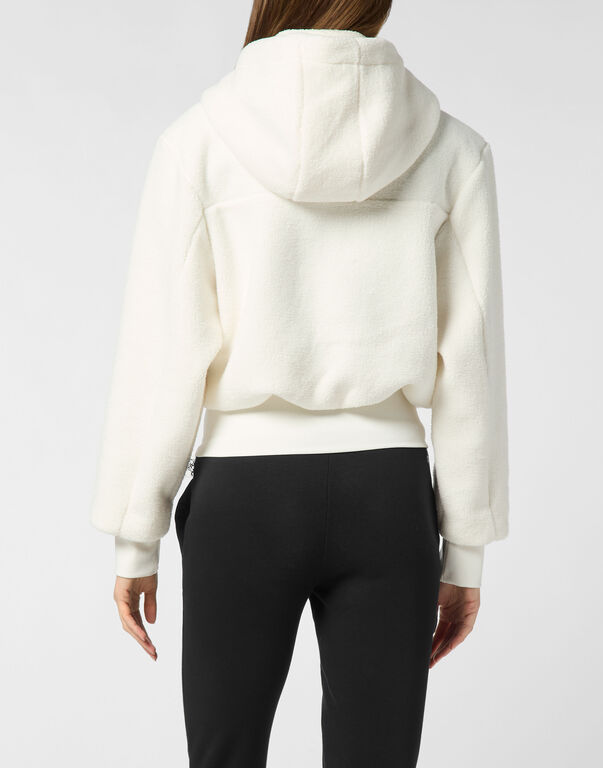 Plein Sport Sherpa Puffered Hoodie Sweatjacket White