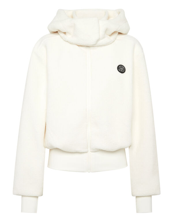 plein sport Sherpa Puffered Hoodie Sweatjacket white
