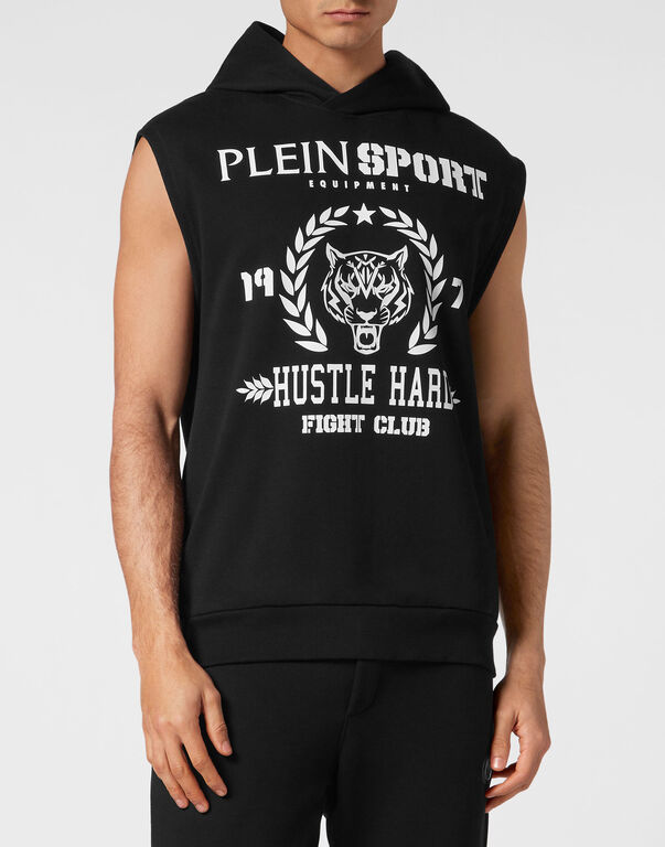 Plein Sport Sleeveless Hoodie Sweatshirt Tiger Black / White
