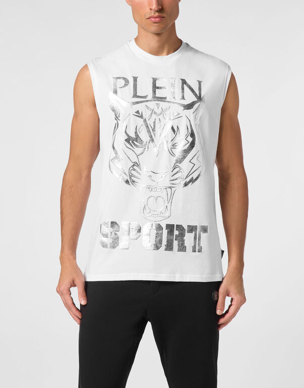 Plein Sport Sleeveless T-shirt Round Neck SS Tiger White/silver