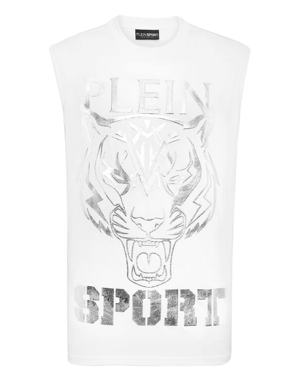 plein sport Sleeveless T-shirt Round Neck SS Tiger white/silver