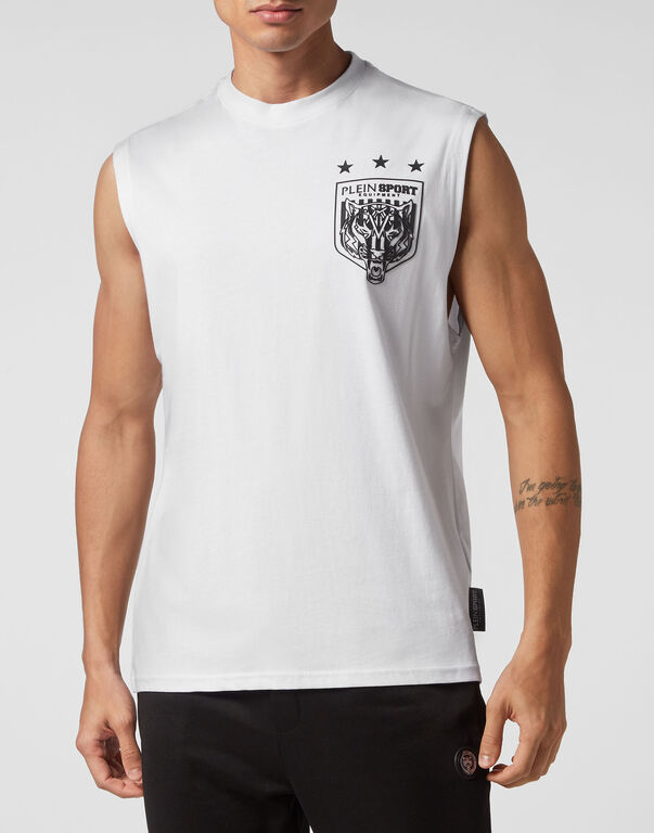 Plein Sport Sleeveless T-Shirt Round Neck Tiger Crest Edition White / Black