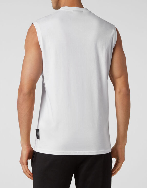 Plein Sport Sleeveless T-Shirt Round Neck Tiger Crest Edition White / Black