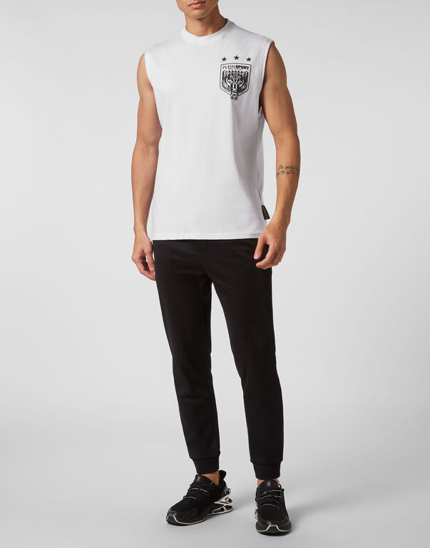 Plein Sport Sleeveless T-Shirt Round Neck Tiger Crest Edition White / Black