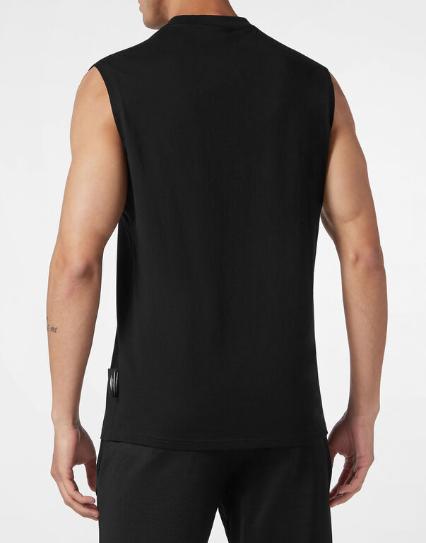 Plein Sport Sleeveless T-Shirt Round Neck Tiger Crest Edition Black / Orange