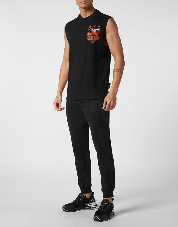 Plein Sport Sleeveless T-Shirt Round Neck Tiger Crest Edition Black / Orange