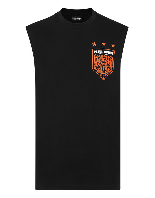 plein sport Sleeveless T-Shirt Round Neck Tiger Crest Edition black / orange