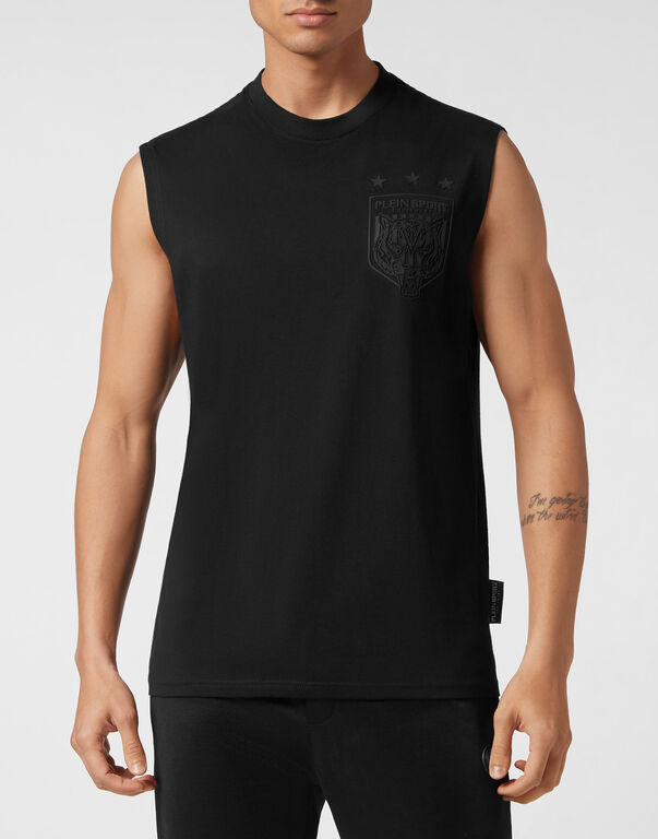 Plein Sport Sleeveless T-Shirt Round Neck Tiger Crest Edition Black / Black