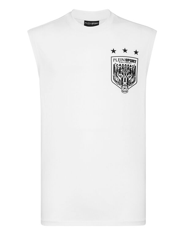 plein sport Sleeveless T-Shirt Round Neck Tiger Crest Edition white / black
