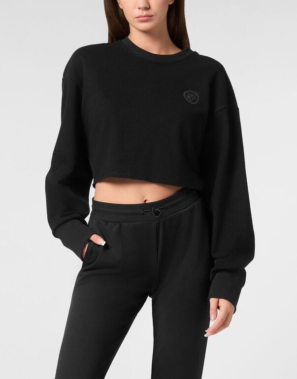 Plein Sport Sponge Cropped Sweatshirt Round Neck LS Black