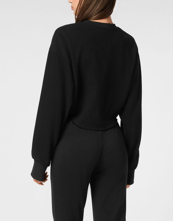 Plein Sport Sponge Cropped Sweatshirt Round Neck LS Black