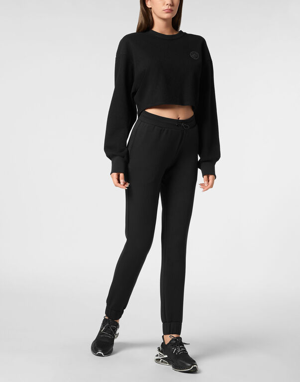 Plein Sport Sponge Cropped Sweatshirt Round Neck LS Black