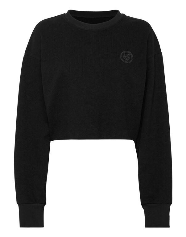 plein sport Sponge Cropped Sweatshirt Round Neck LS black