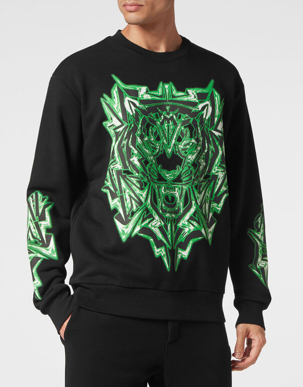Plein Sport Sweatshirt LS Thunder Tiger Black+green Fluo