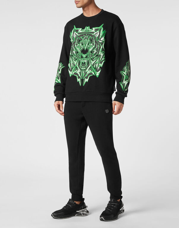 Plein Sport Sweatshirt LS Thunder Tiger Black+green Fluo