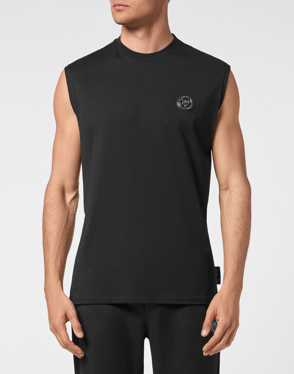 Plein Sport T-shirt Round Neck Sleeveless Statement Black