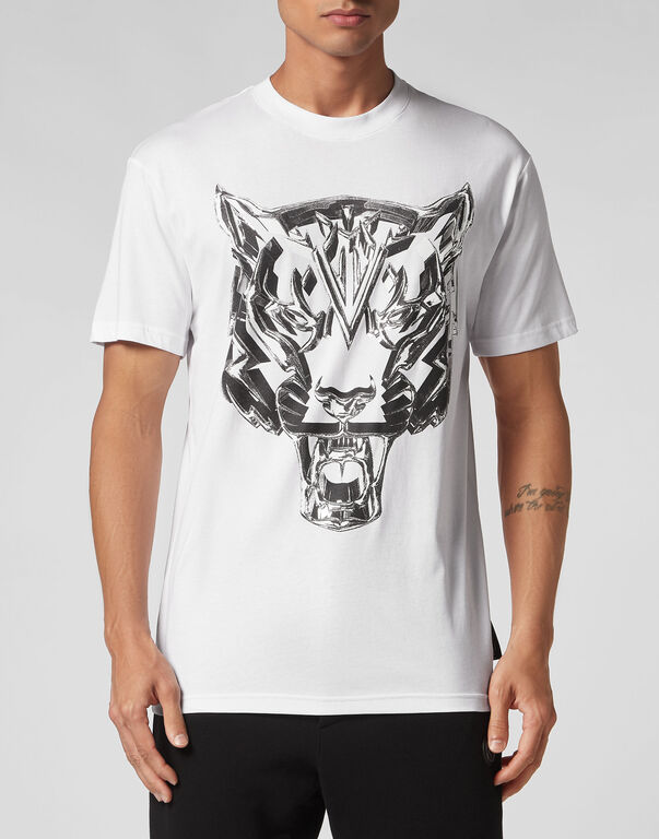 Plein Sport T-shirt Round Neck SS Chrome Tiger White