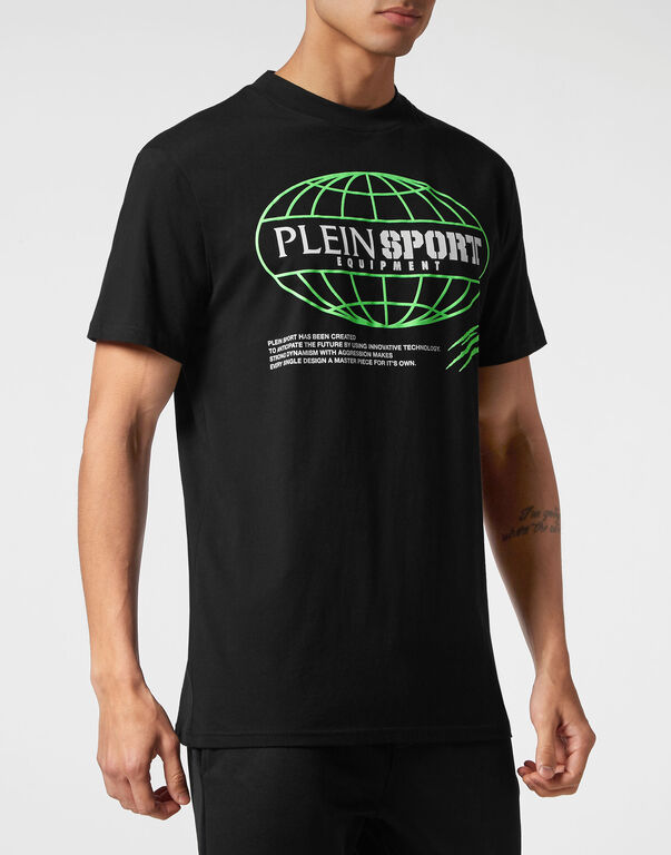 Plein Sport T-shirt Round Neck SS Global Express Edition Black+green Fluo