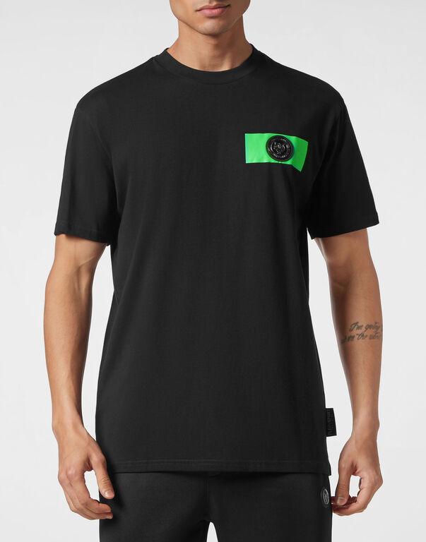 Plein Sport T-shirt Round Neck SS Global Express Edition Black+green Fluo