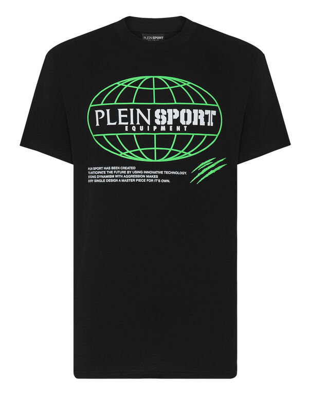 plein sport T-shirt Round Neck SS Global Express Edition black+green fluo
