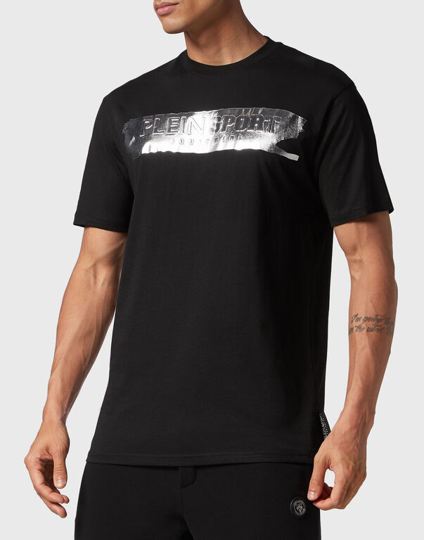 Plein Sport T-shirt Round Neck SS Silver Brush Black/silver