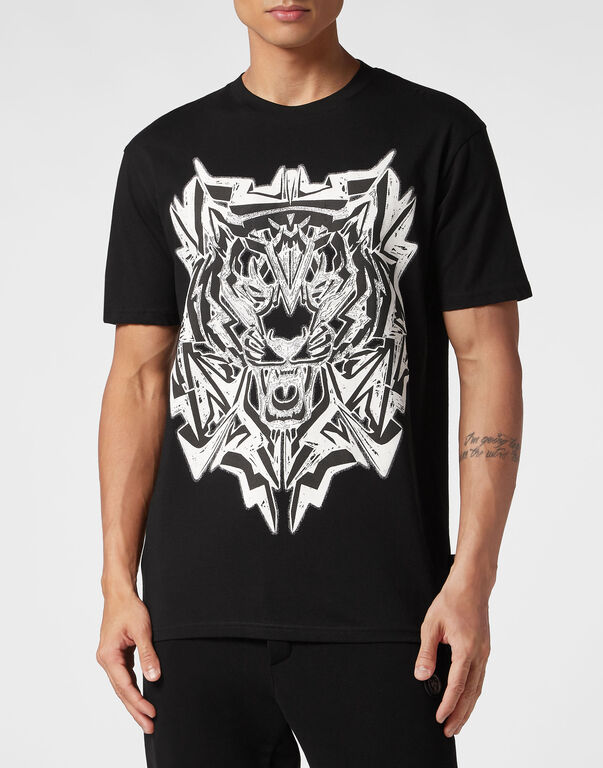 Plein Sport T-shirt Round Neck SS Thunder Tiger Black / White