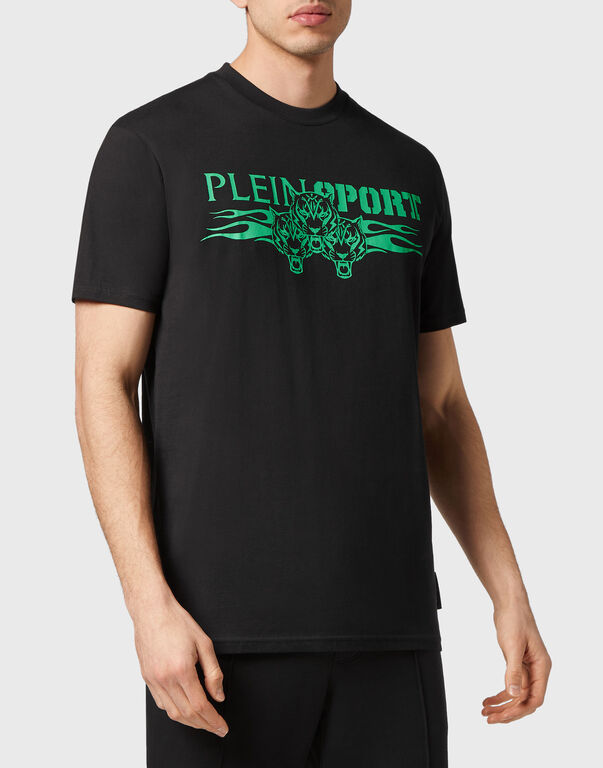 Plein Sport T-shirt Round Neck SS Tiger Black+green Fluo